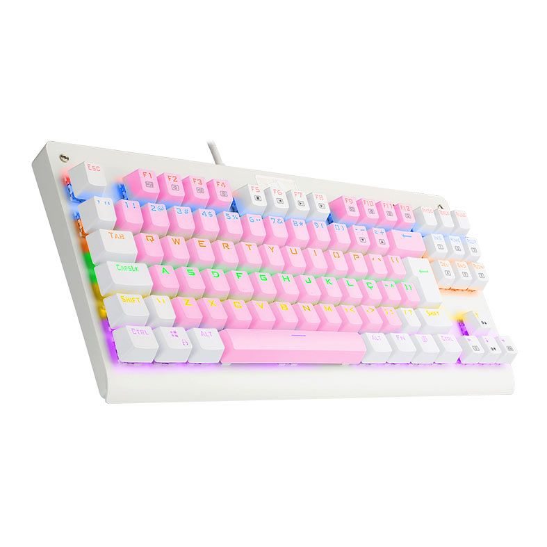 Teclado Mecanico Gamer Redragon Dark Avenger, Rainbow, Switch Brown, Branco e Rosa, K568PW-R-PT-BROWN