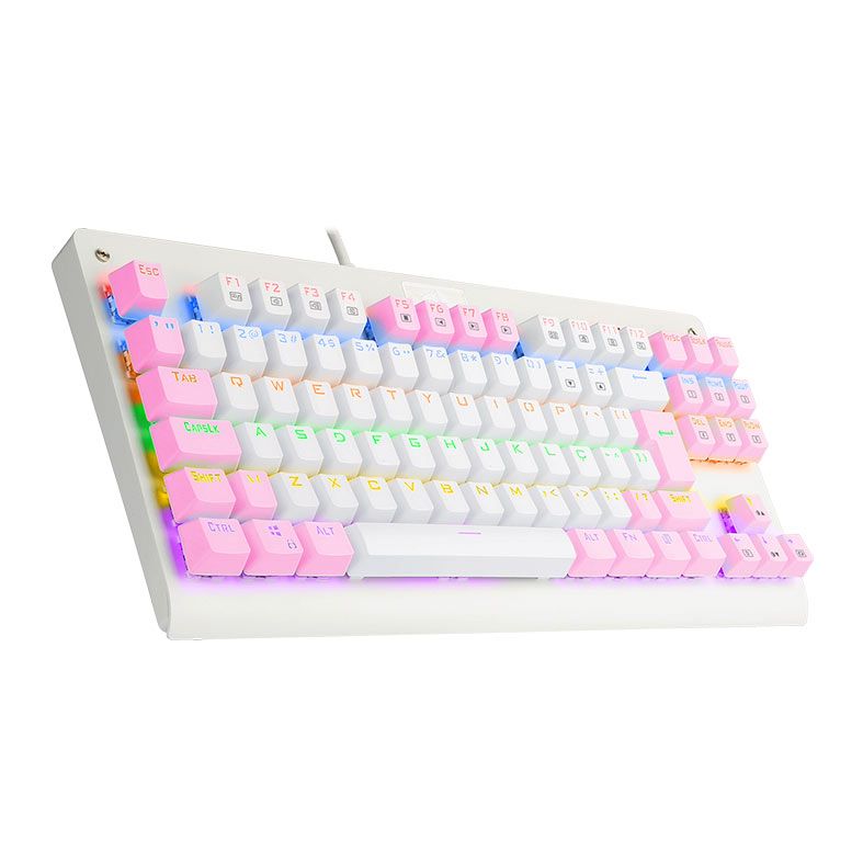 Teclado Mecanico Gamer Redragon Dark Avenger, Rainbow, Switch Azul, Branco e Rosa, K568WP-R-PT-BLUE