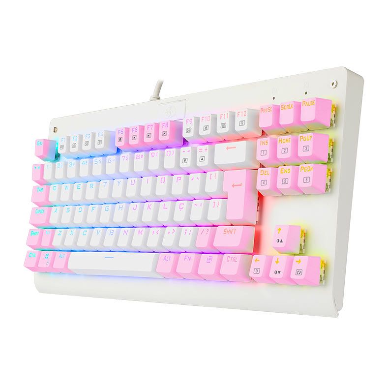 Teclado Mecanico Gamer Redragon Dark Avenger, RGB, Switch Azul, Branco e Rosa, K568WP-RGB-PT-BLUE