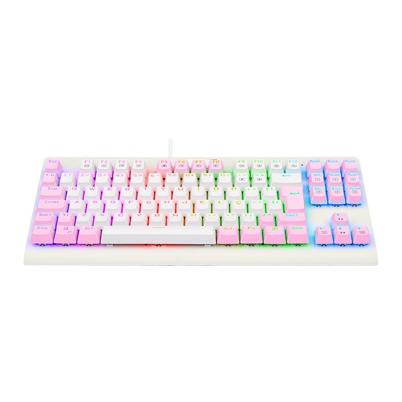 Teclado Mecanico Gamer Redragon Dark Avenger, RGB, Switch Azul, Branco e Rosa, K568WP-RGB-PT-BLUE