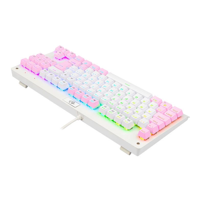 Teclado Mecanico Gamer Redragon Dark Avenger, RGB, Switch Azul, Branco e Rosa, K568WP-RGB-PT-BLUE