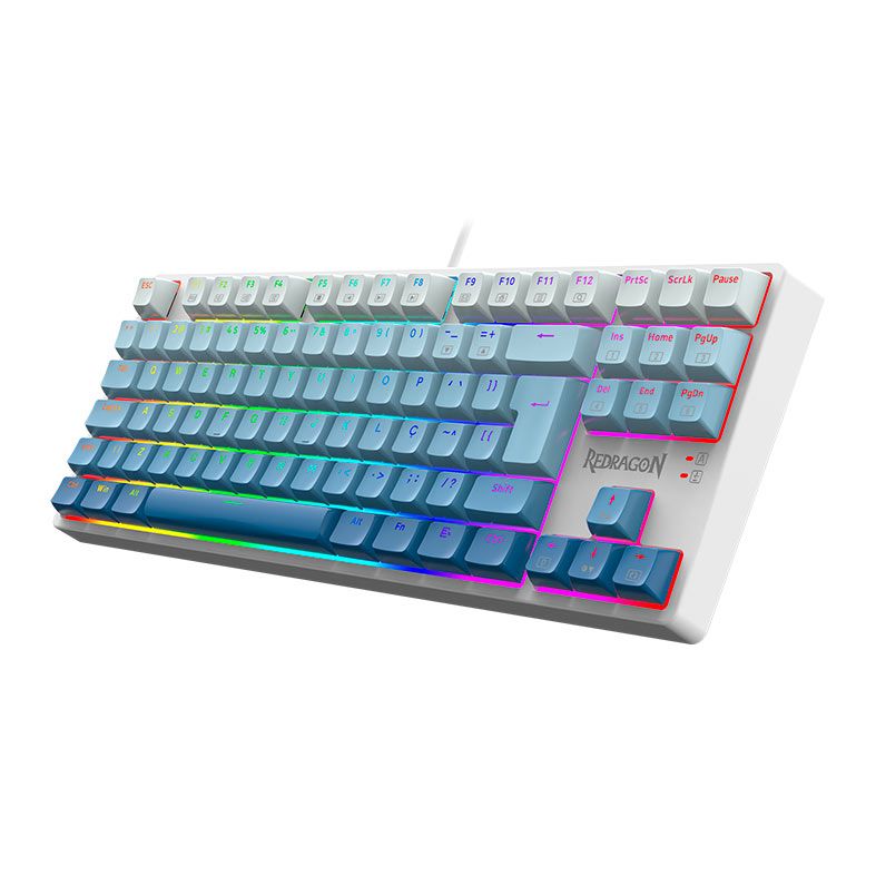 Teclado Mecanico Gamer Redragon Daksa, RGB, Switch Brown, Branco e Azul, K576GB-RGB-PT-BROWN