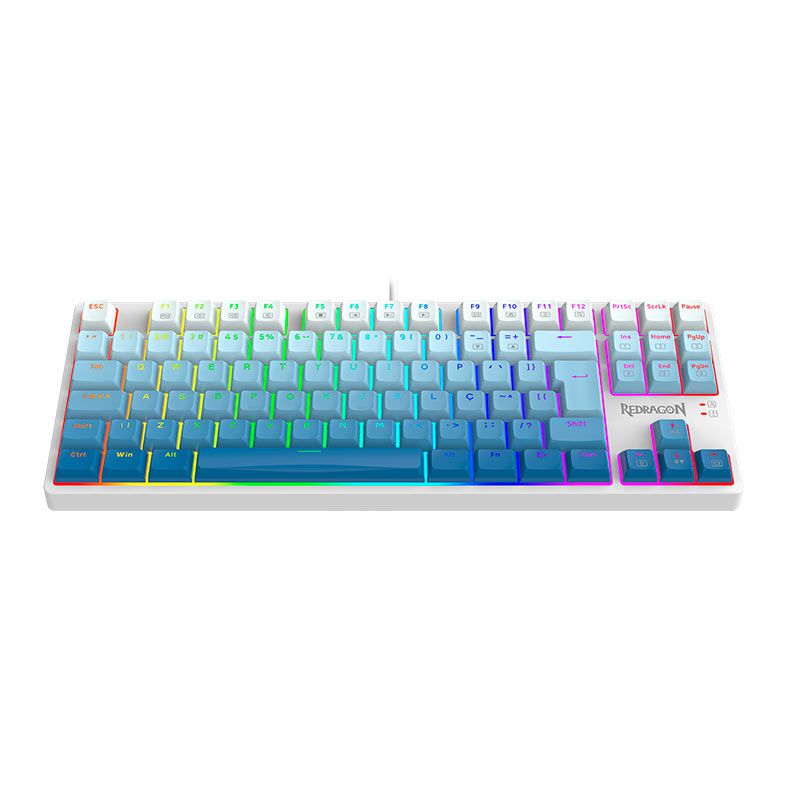 Teclado Mecanico Gamer Redragon Daksa, RGB, Switch Brown, Branco e Azul, K576GB-RGB-PT-BROWN