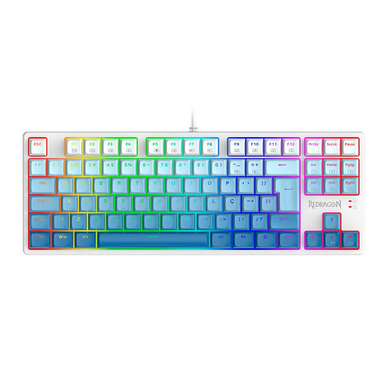 Teclado Mecanico Gamer Redragon Daksa, RGB, Switch Brown, Branco e Azul, K576GB-RGB-PT-BROWN