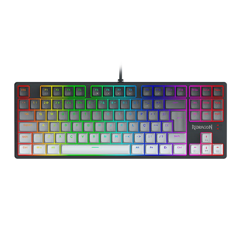 Teclado Mecanico Gamer Redragon Daksa, RGB, Switch Brown, Branco e Preto, K576GG-RGB-PT-BROWN