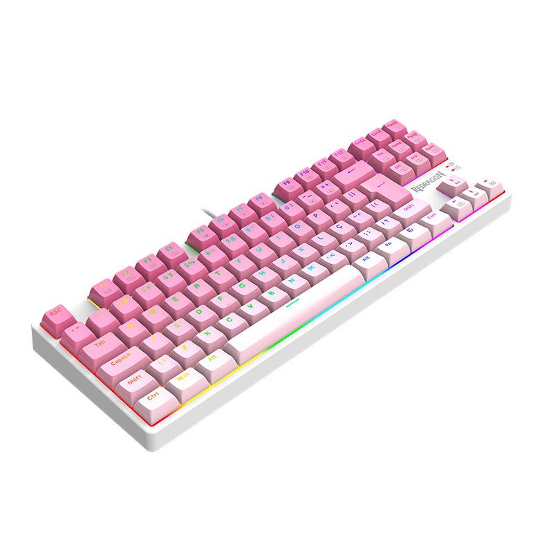 Teclado Mecanico Gamer Redragon Daksa, RGB, Switch Brown, Branco e Rosa, K576GP-RGB-PT-BROWN