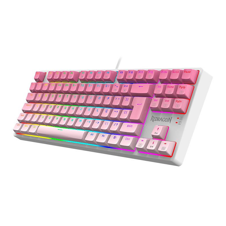 Teclado Mecanico Gamer Redragon Daksa, RGB, Switch Brown, Branco e Rosa, K576GP-RGB-PT-BROWN
