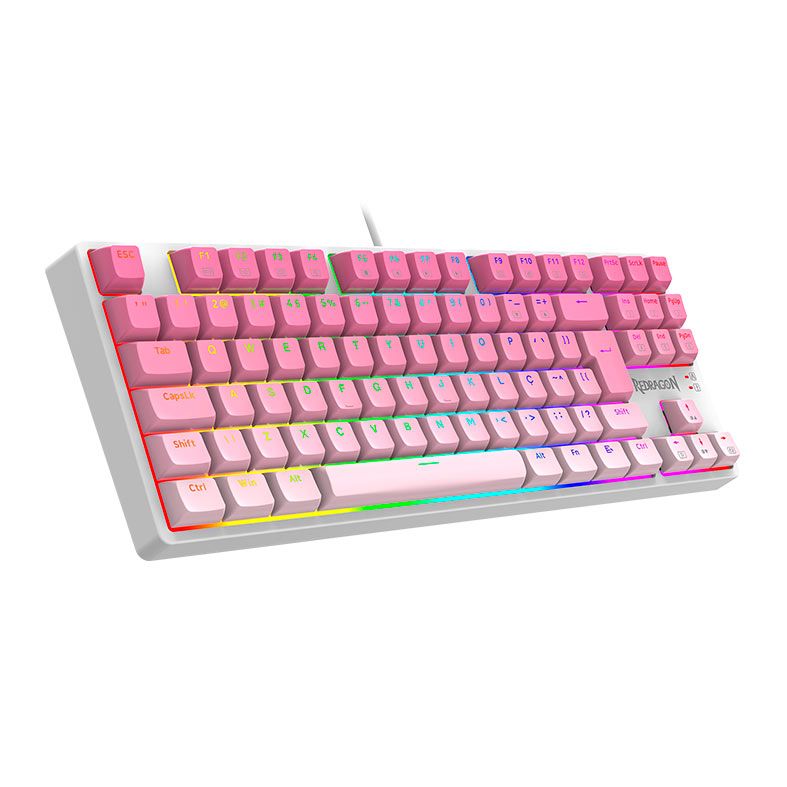 Teclado Mecanico Gamer Redragon Daksa, RGB, Switch Brown, Branco e Rosa, K576GP-RGB-PT-BROWN