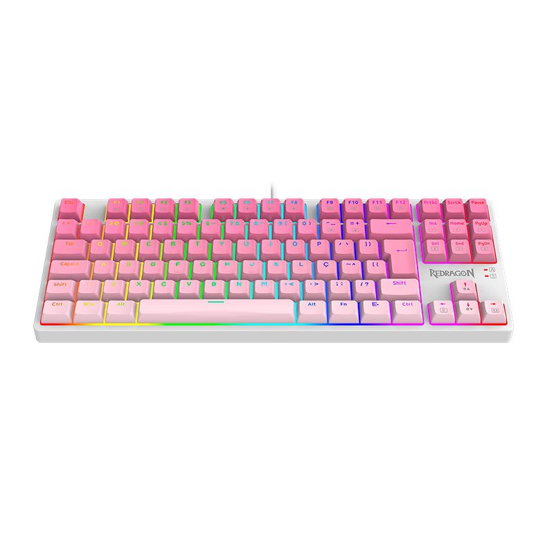 Teclado Mecanico Gamer Redragon Daksa, RGB, Switch Brown, Branco e Rosa, K576GP-RGB-PT-BROWN