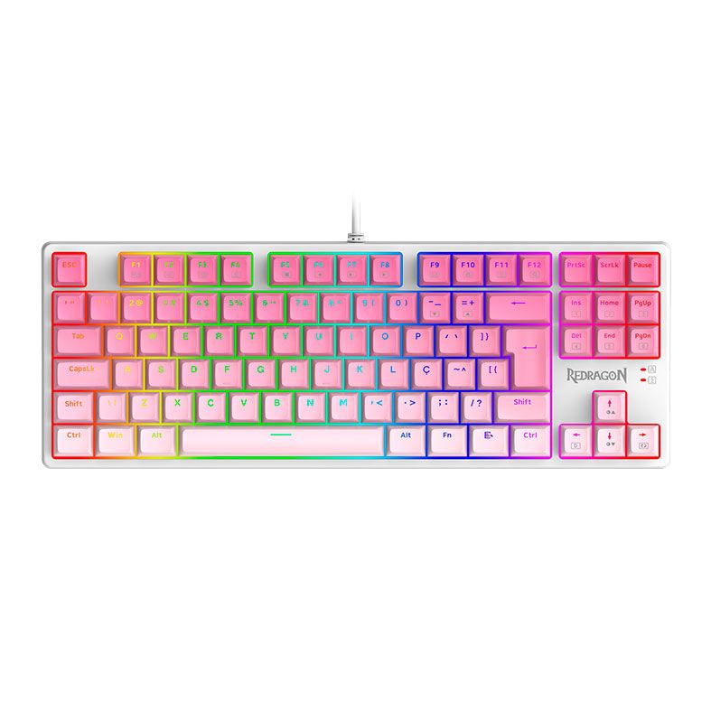 Teclado Mecanico Gamer Redragon Daksa, RGB, Switch Brown, Branco e Rosa, K576GP-RGB-PT-BROWN