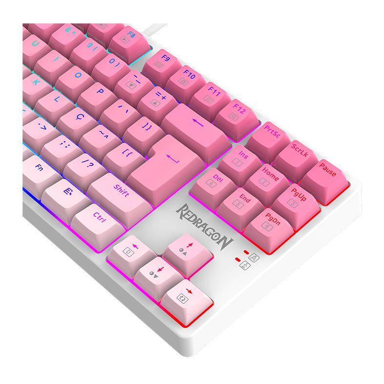 Teclado Mecanico Gamer Redragon Daksa, RGB, Switch Brown, Branco e Rosa, K576GP-RGB-PT-BROWN