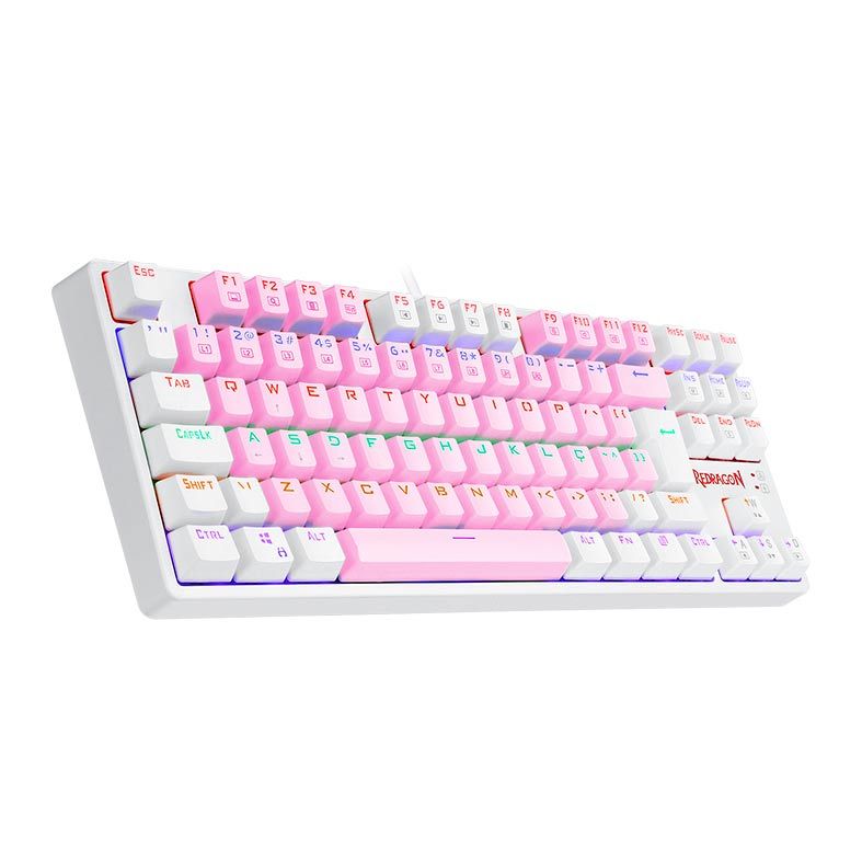 Teclado Mecanico Gamer Redragon Daksa, Rainbow, ABNT2, Switch Marrom, Rosa e Branco, K576PW-R-PT-BROWN