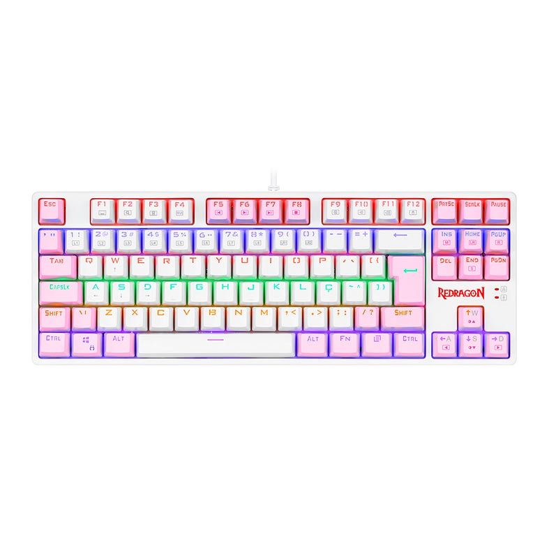 Teclado Mecanico Gamer Redragon Daksa, Rainbow, ABNT2, Switch Marrom, Branco e Rosa, K576WP-R-PT-BROWN
