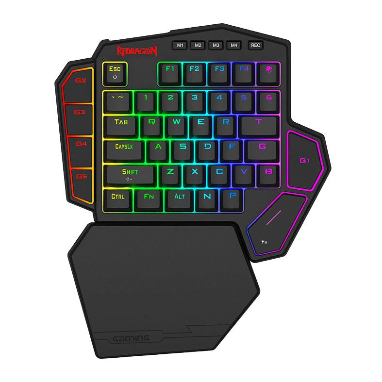Teclado Mecanico Redragon Diti One Hand, RGB, Switch UltraMag JadeNoir, USB-C, Preto, K585RGB-M