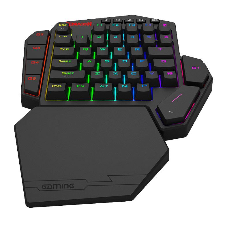 Teclado Mecanico Redragon Diti One Hand, RGB, Switch UltraMag JadeNoir, USB-C, Preto, K585RGB-M