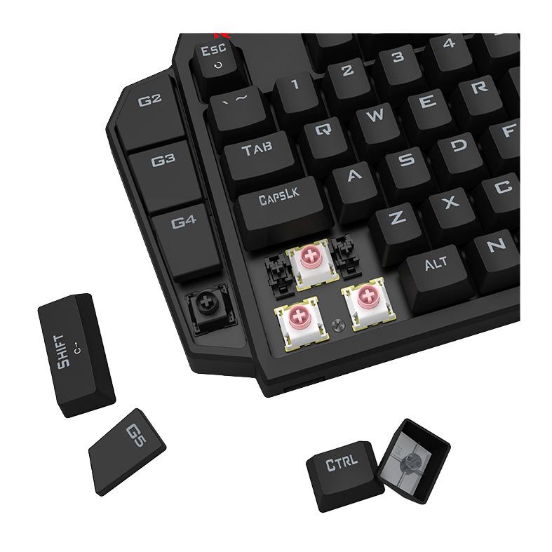 Teclado Mecanico Redragon Diti One Hand, RGB, Switch UltraMag JadeNoir, USB-C, Preto, K585RGB-M