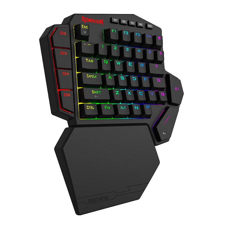 Teclado Mecanico Redragon Diti One Hand, RGB, Switch UltraMag JadeNoir, USB-C, Preto, K585RGB-M