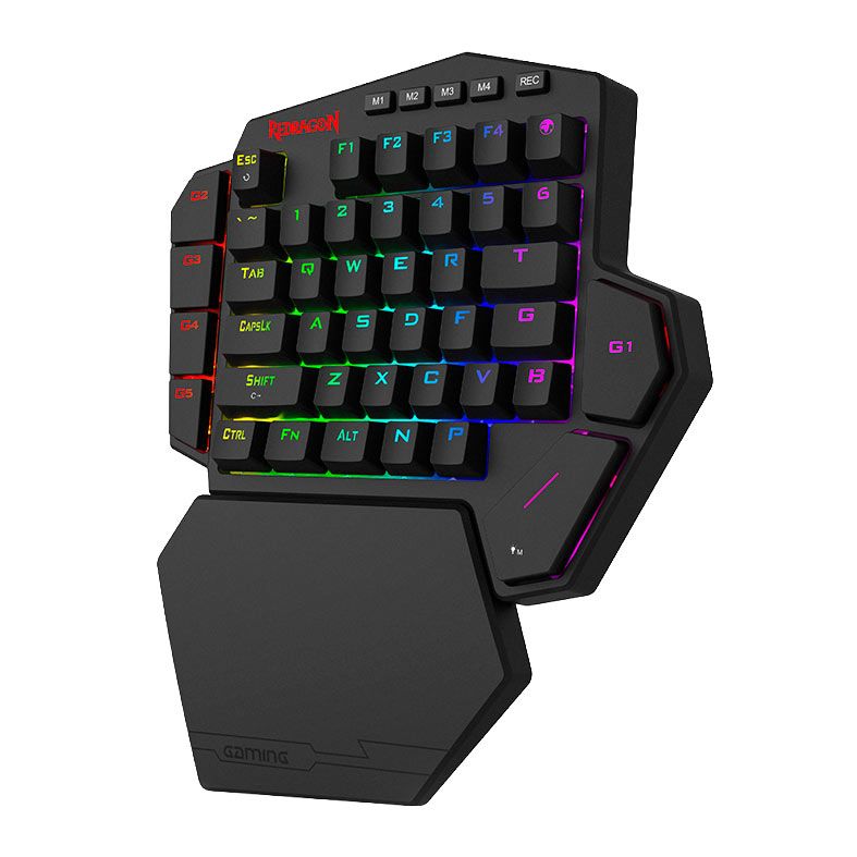 Teclado Mecanico Redragon Diti One Hand, RGB, Switch UltraMag JadeNoir, USB-C, Preto, K585RGB-M
