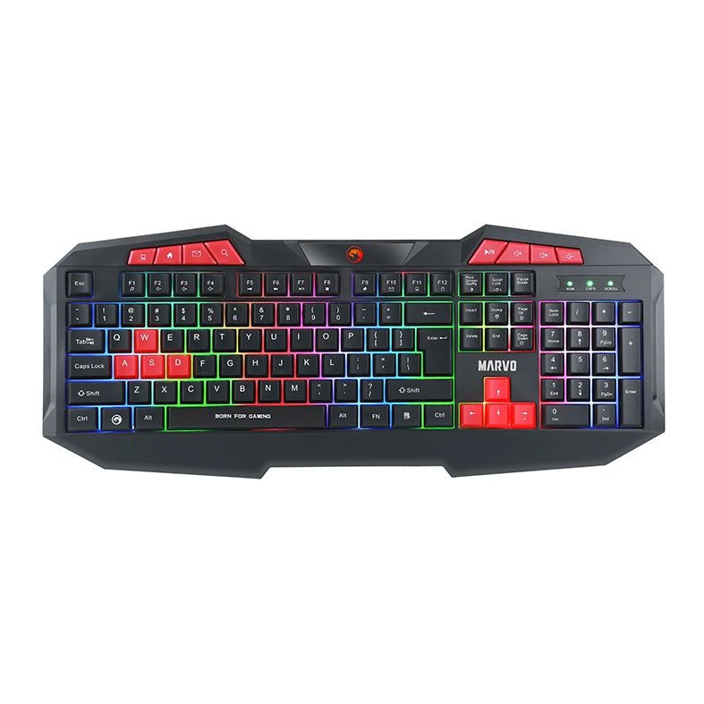 Teclado Gamer Marvo K602, Rainbow, USB, Preto e Vermelho, K602