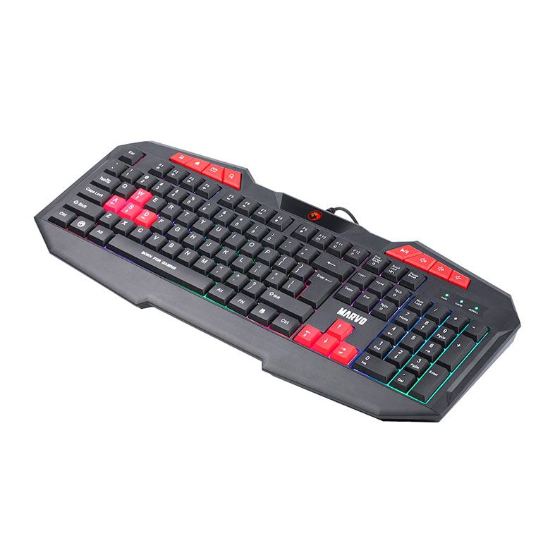 Teclado Gamer Marvo K602, Rainbow, USB, Preto e Vermelho, K602