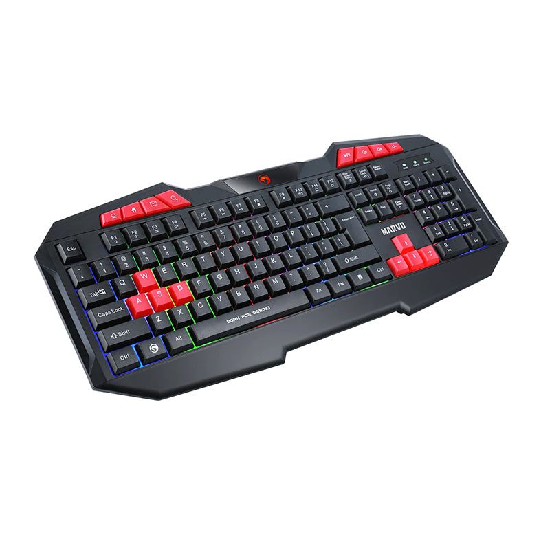 Teclado Gamer Marvo K602, Rainbow, USB, Preto e Vermelho, K602