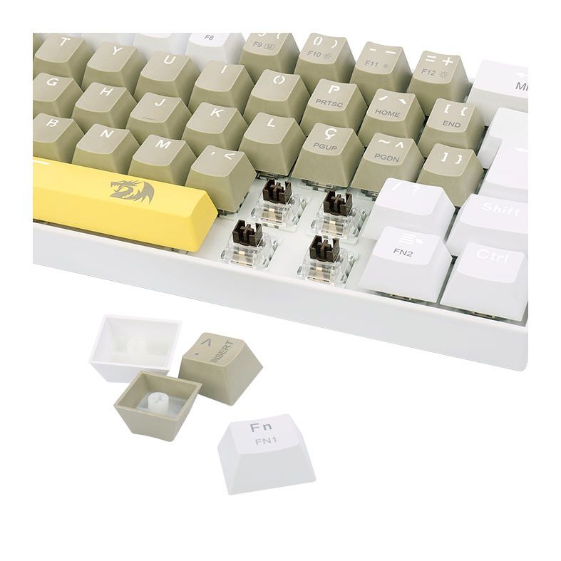 Teclado Mecanico Redragon Lakshmi Sunshine, Led Branco, ABNT2, 60%, Switch Marrom, K606-YL-GY-WT