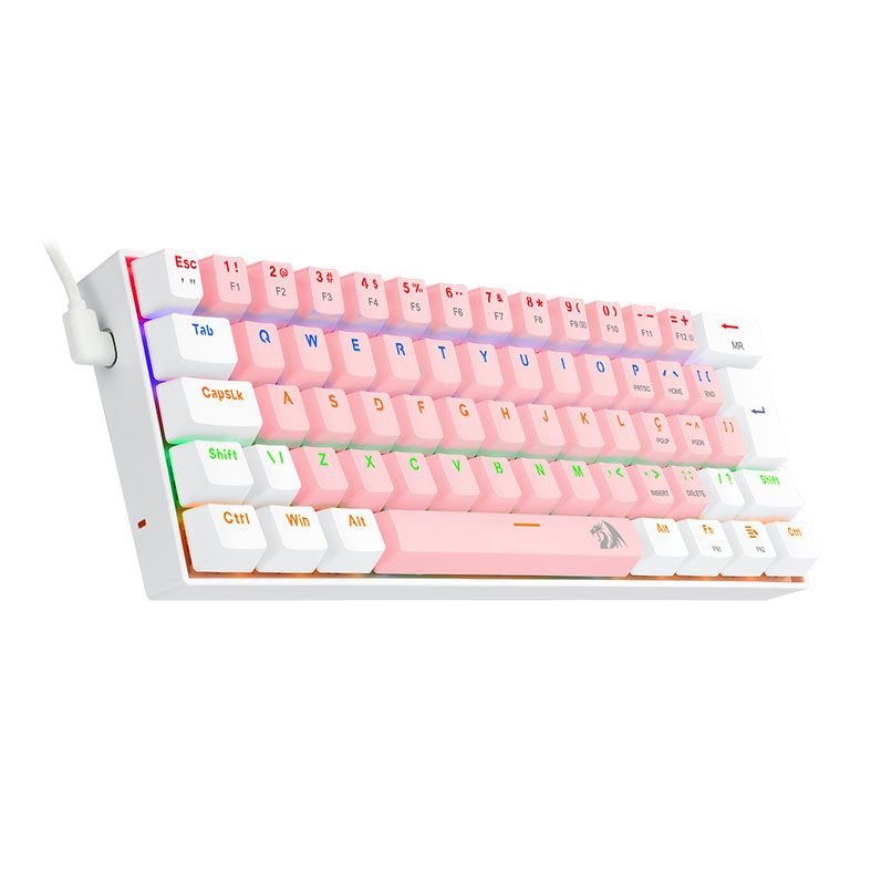 Teclado Mecanico Gamer Redragon Lakshmi, Rainbow, ABNT2, Switch Brown, Rosa e Branco, K606PW-R-PT-BROWN