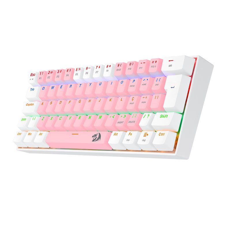 Teclado Mecanico Gamer Redragon Lakshmi, Rainbow, ABNT2, Switch Brown, Rosa e Branco, K606PW-R-PT-BROWN