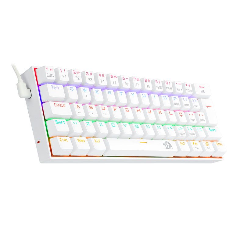 Teclado Mecanico Redragon Lakshmi, Rainbow, ABNT2, Layout 60%, Switch Azul, Lunar White, K606W-R