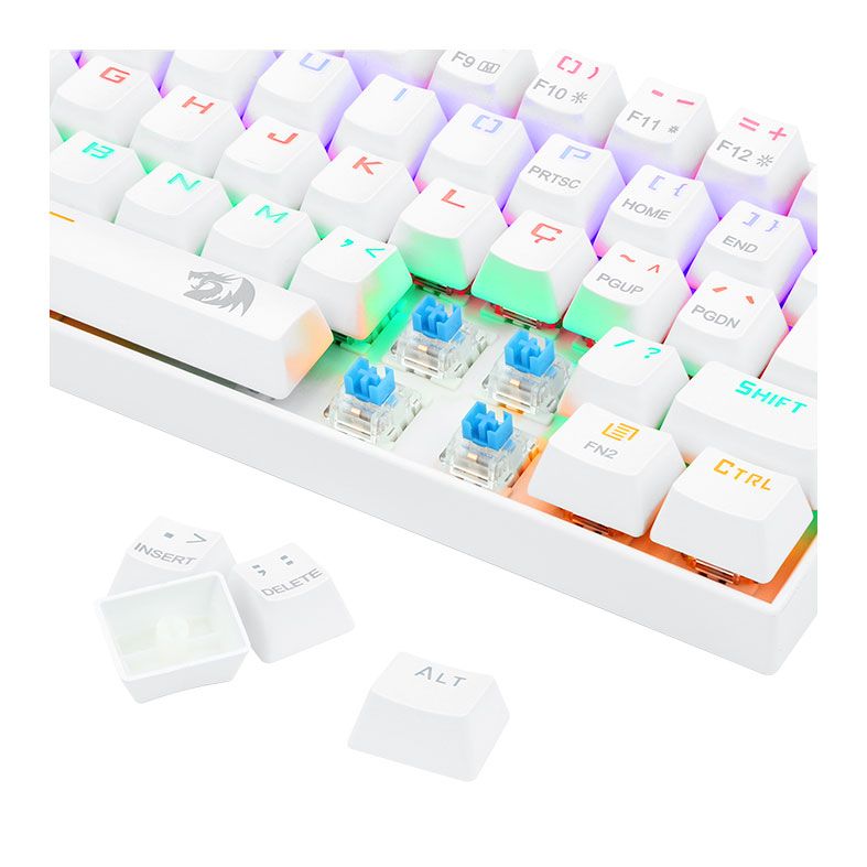 Teclado Mecanico Redragon Lakshmi, Rainbow, ABNT2, Layout 60%, Switch Azul, Lunar White, K606W-R