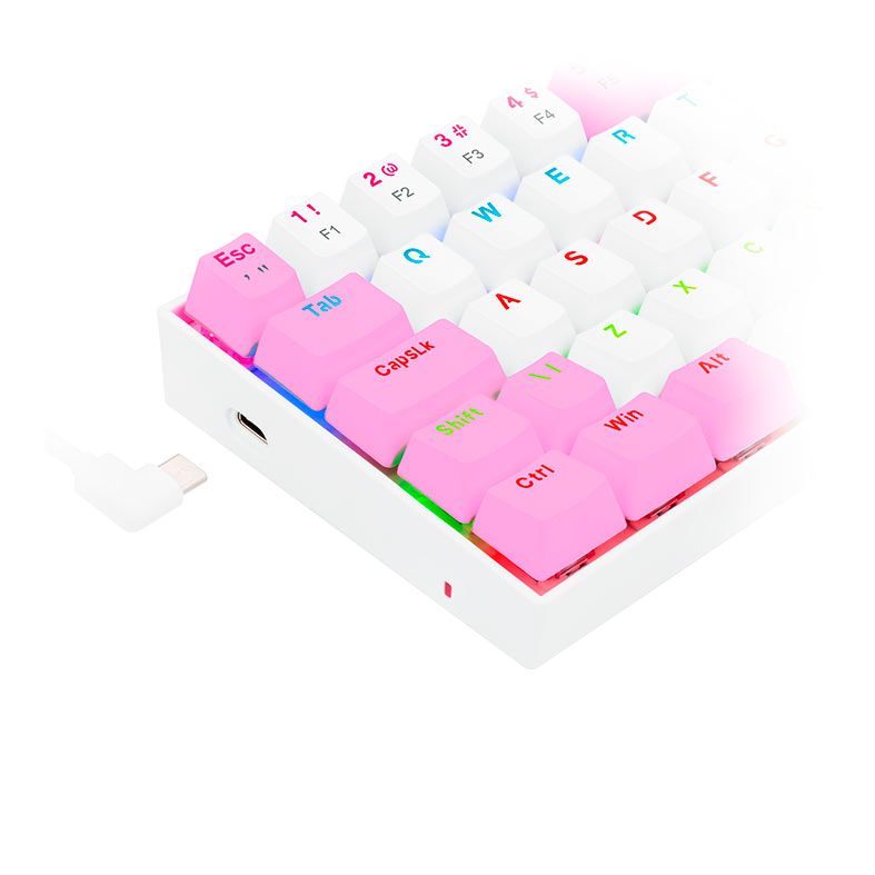 Teclado Mecanico Gamer Redragon Lakshmi, Rainbow, ABNT2, Switch Azul, Branco e Rosa, K606WP-R-PT-BLUE