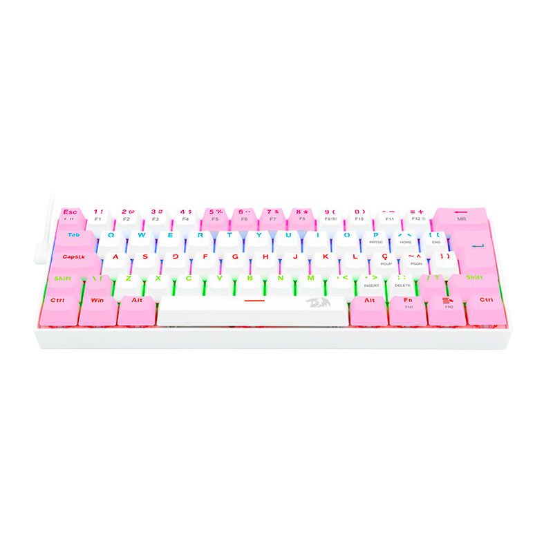 Teclado Mecanico Gamer Redragon Lakshmi, Rainbow, ABNT2, Switch Azul, Branco e Rosa, K606WP-R-PT-BLUE