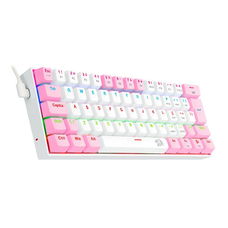 Teclado Mecanico Gamer Redragon Lakshmi, Rainbow, ABNT2, Switch Azul, Branco e Rosa, K606WP-R-PT-BLUE