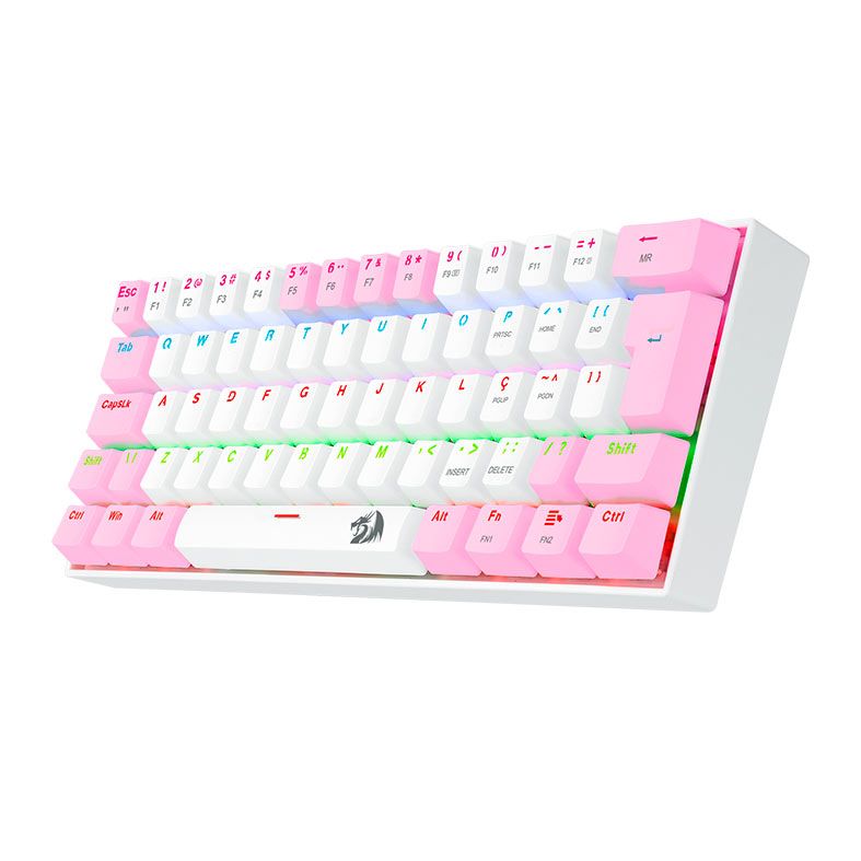 Teclado Mecanico Gamer Redragon Lakshmi, Rainbow, ABNT2, Switch Azul, Branco e Rosa, K606WP-R-PT-BLUE