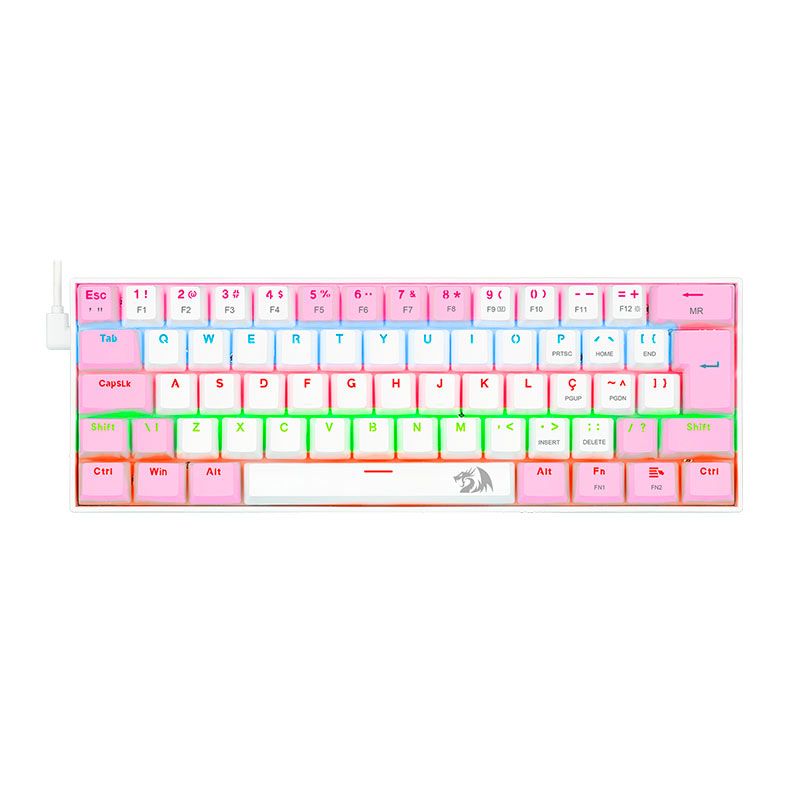 Teclado Mecanico Gamer Redragon Lakshmi, Rainbow, ABNT2, Switch Azul, Branco e Rosa, K606WP-R-PT-BLUE