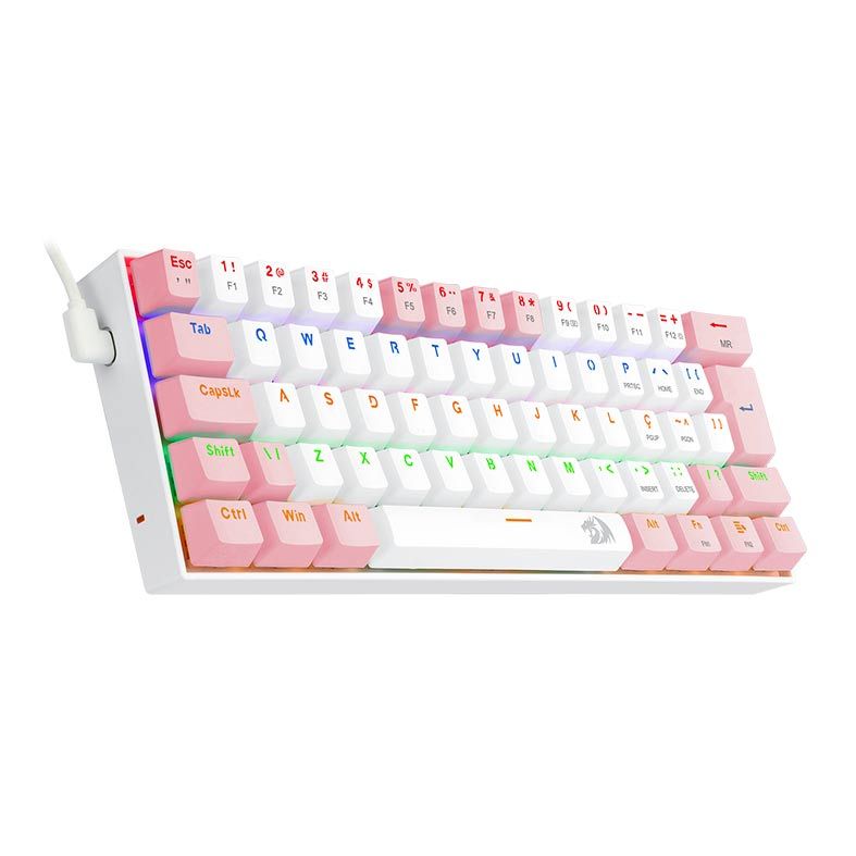 Teclado Mecanico Gamer Redragon Lakshmi, Rainbow, ABNT2, Switch Brown, Branco e Rosa, K606WP-R-PT-BROWN
