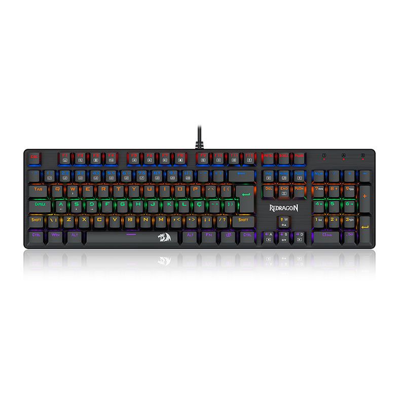 Teclado Mecanico Gamer Redragon Valheim, Rainbow, Switch Marrom, USB, Preto, K608-R-PT-BROWN