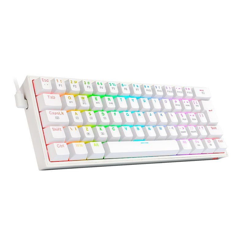 Teclado Mecanico Gamer Redragon Fizz Pro, RGB, Wireless, Switch Brown, Branco, K616-RGB-W-BROWN