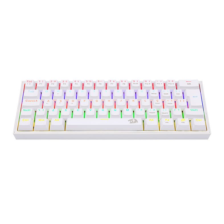 Teclado Mecanico Gamer Redragon FIZZ, RAINBOW, ABNT2, Switch Marron, Branco, K617-R-W-PT-BROWN