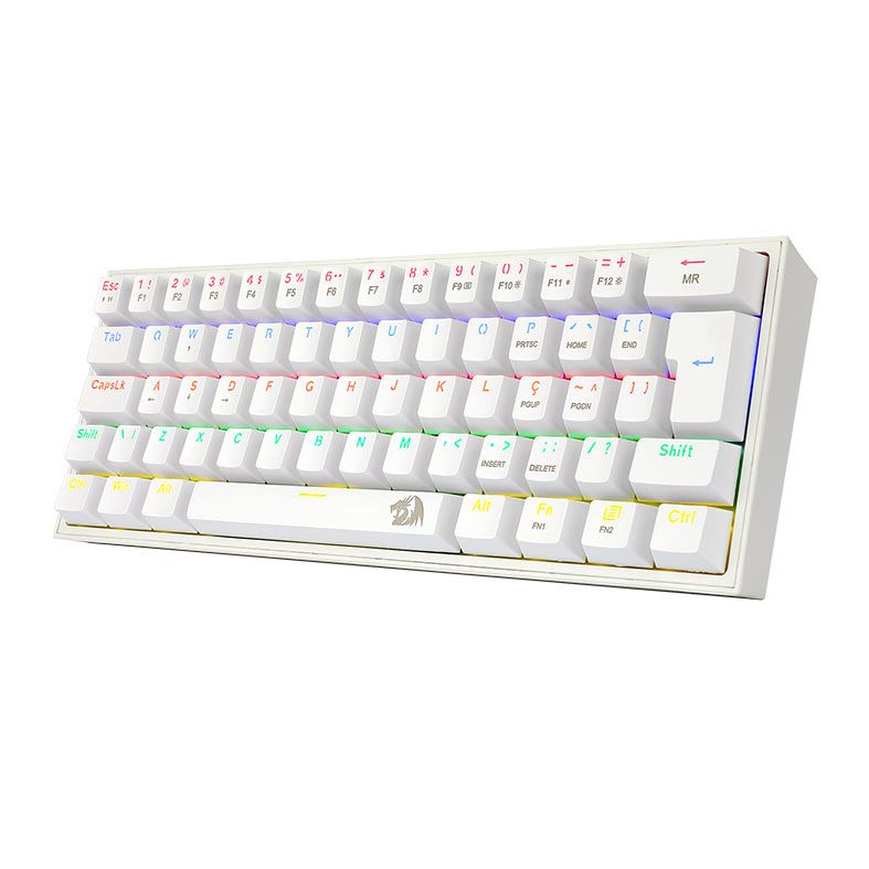 Teclado Mecanico Gamer Redragon FIZZ, RAINBOW, ABNT2, Switch Marron, Branco, K617-R-W-PT-BROWN
