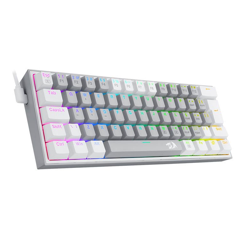 Teclado Mecanico Redragon Fizz, RGB, Switch Azul, Branco e Cinza, K617-RGB-GW-PT-BLUE