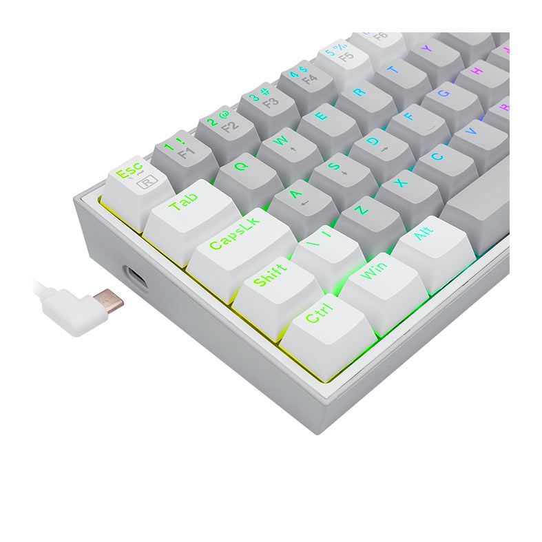 Teclado Mecanico Redragon Fizz, RGB, Switch Azul, Branco e Cinza, K617-RGB-GW-PT-BLUE