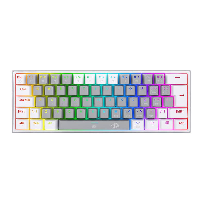 Teclado Mecanico Redragon Fizz, RGB, Switch Azul, Branco e Cinza, K617-RGB-GW-PT-BLUE