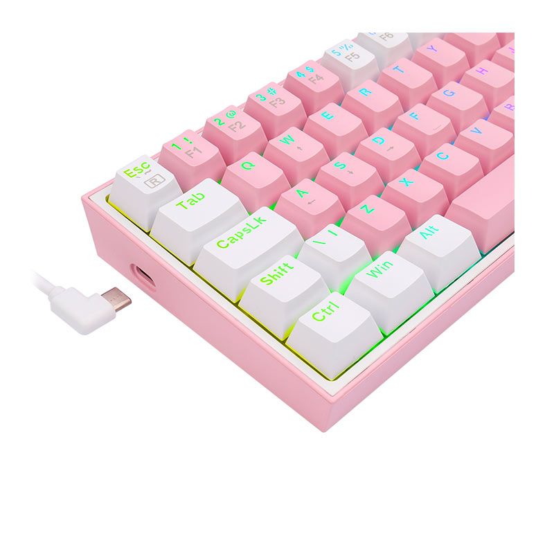 Teclado Mecanico Gamer Redragon Fizz, RGB, Compacto, Switch Blue, Branco e Rosa, K617-RGB-PW