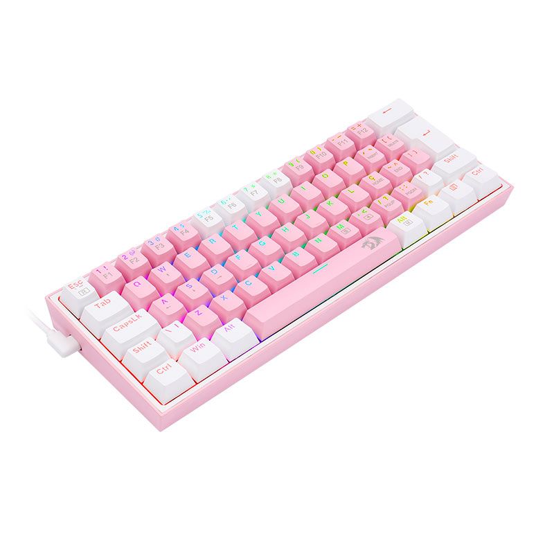 Teclado Mecanico Gamer Redragon Fizz, RGB, Compacto, Switch Blue, Branco e Rosa, K617-RGB-PW
