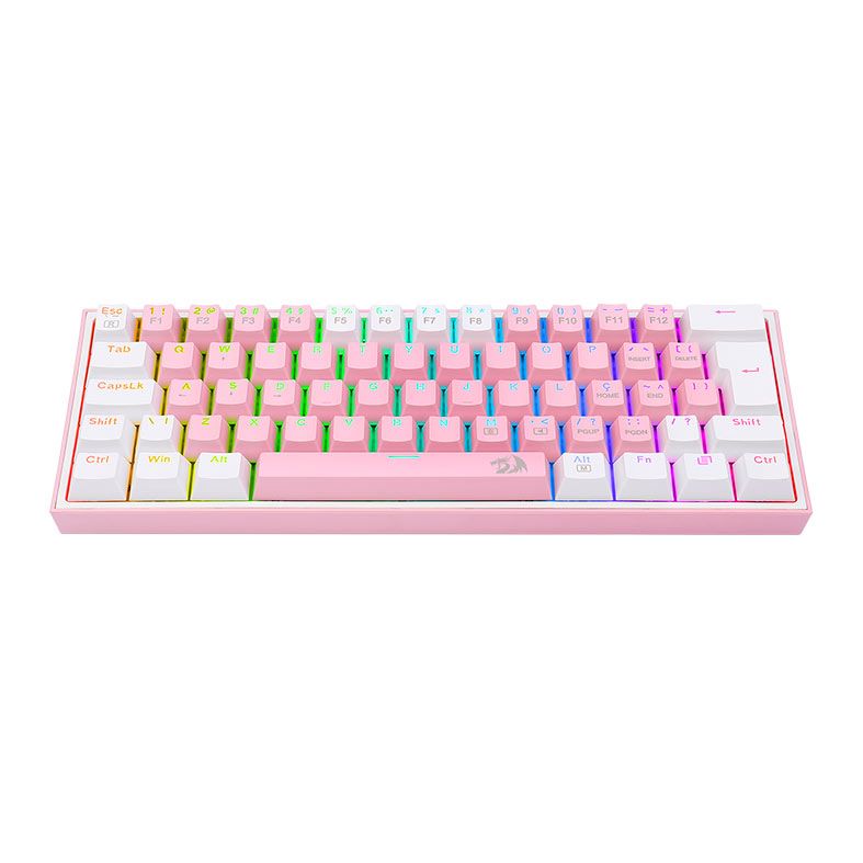 Teclado Mecanico Gamer Redragon Fizz, RGB, Compacto, Switch Blue, Branco e Rosa, K617-RGB-PW