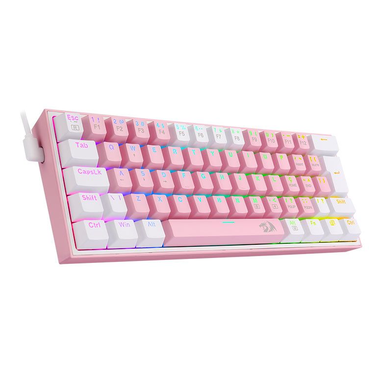 Teclado Mecanico Gamer Redragon Fizz, RGB, Compacto, Switch Blue, Branco e Rosa, K617-RGB-PW