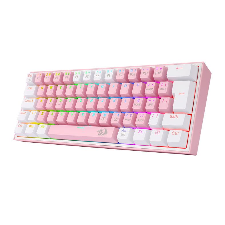 Teclado Mecanico Gamer Redragon Fizz, RGB, Compacto, Switch Blue, Branco e Rosa, K617-RGB-PW