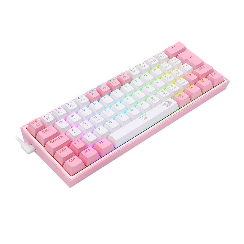 Teclado Mecanico Redragon Fizz Sakura Lollipop, RGB, ABNT2, Compacto, Switch Azul, Branco e Rosa, K617-RGB-WP