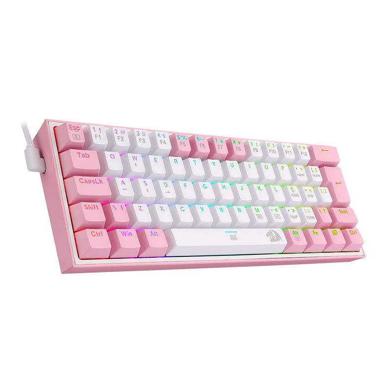 Teclado Mecanico Redragon Fizz Sakura Lollipop, RGB, ABNT2, Compacto, Switch Azul, Branco e Rosa, K617-RGB-WP